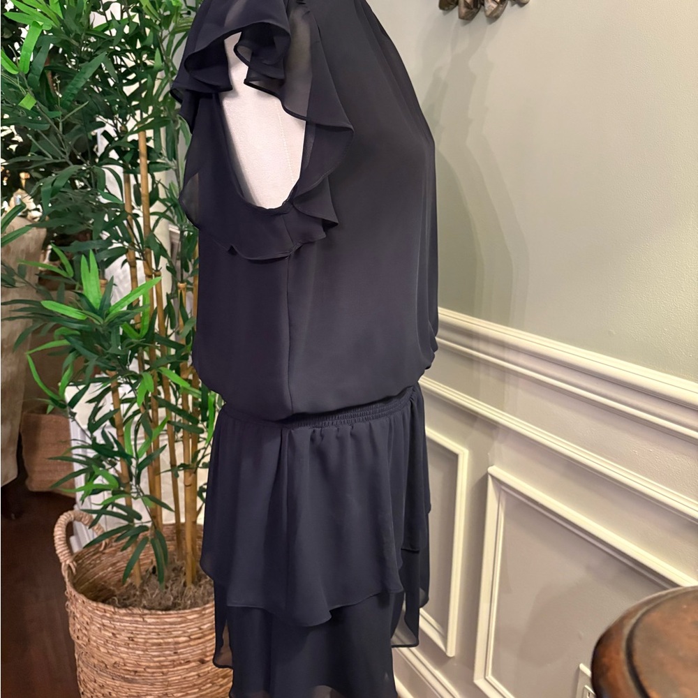 Elegant Navy Ruffle Dress - Picture 5 of 6